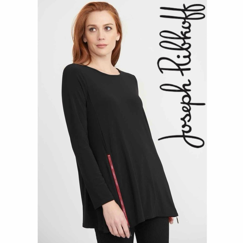 Joseph Ribkoff • Black Swing Tunic w/ Red Zipper Detail || US Size 6